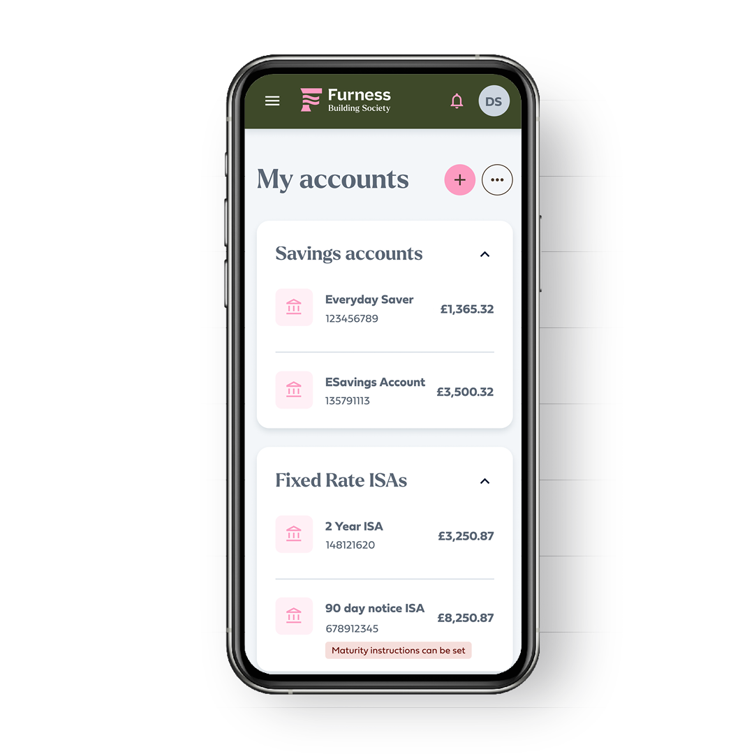 My accounts screen - Furness Savings app